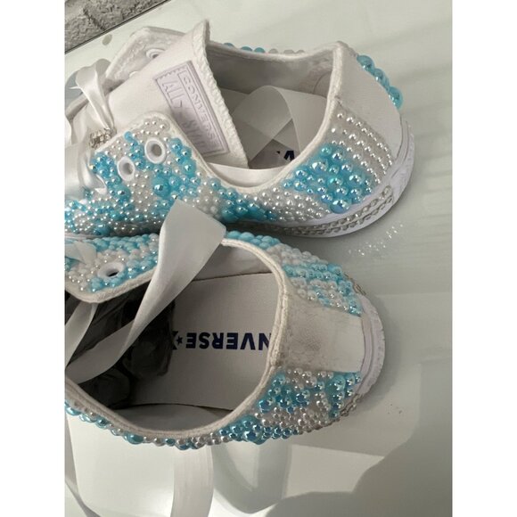 Converse Unisex Faux Pearl & Rhinestone Custom Sneakers Size M 6 / W 8 - Picture 9 of 11